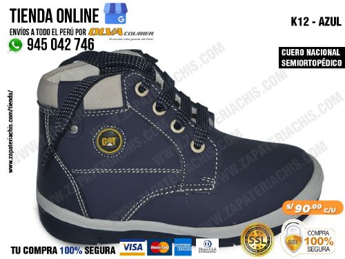 k12 azul botin semiortopedico en cuero peruano para bebe nino