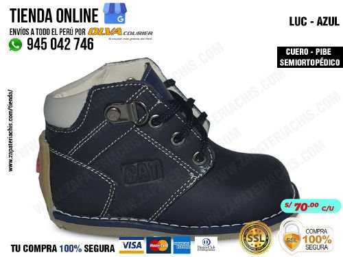 luc azul calzado en cuero peruano pibe semiortopedico para bebe