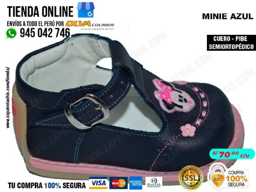 minnie azul zapatos modelo pibe semiortopedico en cuero peruano para tu bebe nina para primeros pasos
