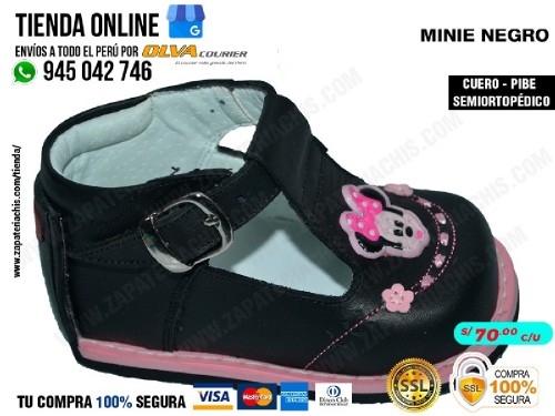 minnie negro zapatos modelo pibe semiortopedico en cuero peruano para tu bebe nina para primeros pasos