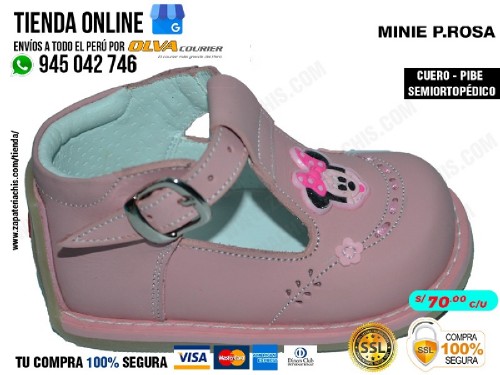 minnie palo rosa zapatos modelo pibe semiortopedico en cuero peruano para tu bebe nina para primeros pasos