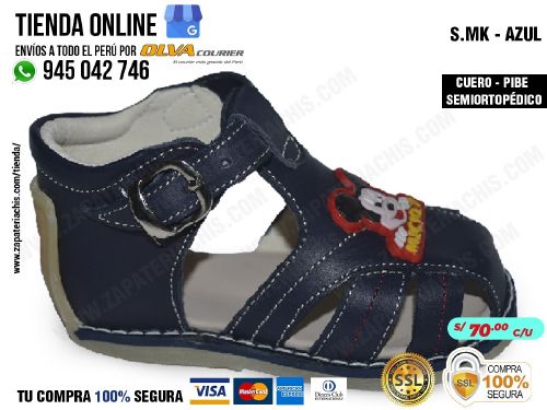 mk azul sandalias en cuero peruano pibe semiortopedico para bebes con arco anatomico