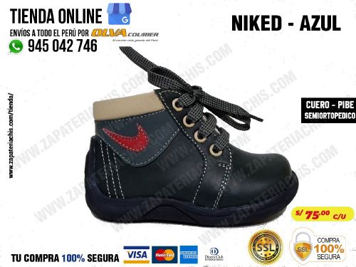 niked azul calzado en cuero para bebe