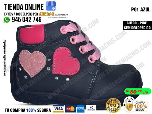 p01 azul botin modelo pibe semiortopedico en cuero peruano para tu bebe nina para primeros pasos