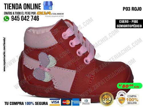 p03 rojo botin modelo pibe semiortopedico en cuero peruano para tu bebe nina para primeros pasos