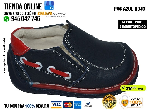 p06 azul rojo zapatos en cuero peruano modelos pibe semiortopedico para tu bebe nino en peru