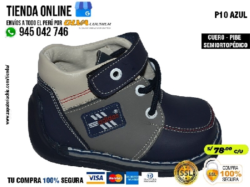p10 azul zapato en cuero peruano modelo pibe semi ortopedico para tu bebe en peru