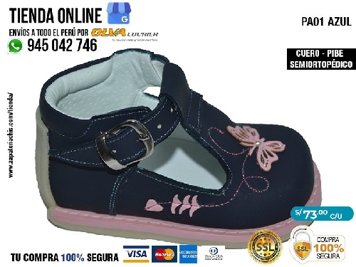pa01 azul zapatos modelos pibe con arco ortopedico en cuero peruano para bebe nina especial primeros pasos