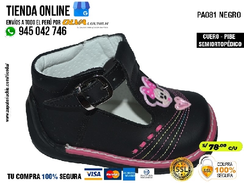 pa081 negro zapatos en cuero peruano modelos pibe semiortopedico para tu bebe nina en peru