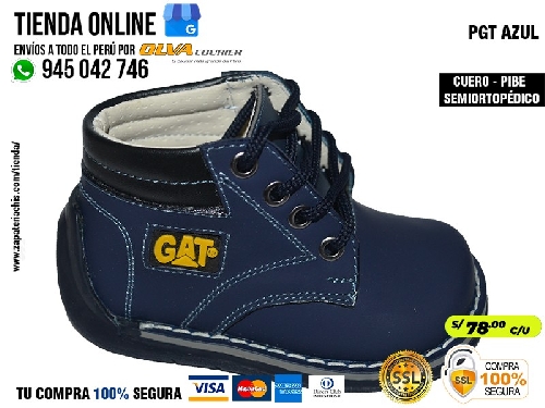 pgt azul zapato en cuero peruano modelo pibe semi ortopedico para tu bebe en peru