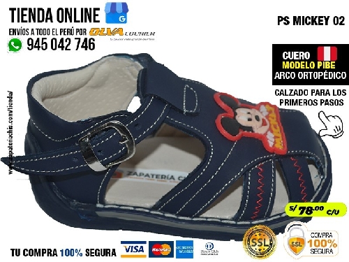 ps mickey azul 02 sandalias modelos pibe en cuero peruano nacional con arco formador para tu bebe nino en peru