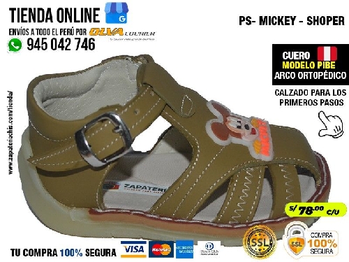 ps mickey shoper sandalias modelos pibe en cuero peruano con arco formador para tu bebe nino en peru