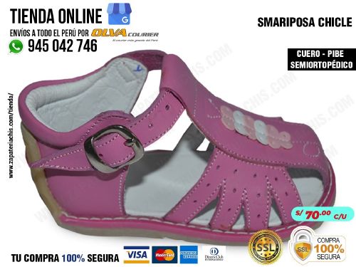 s mariposa chicle sandalias modelo pibe semiortopedico en cuero peruano para bebe nina para primeros pasos