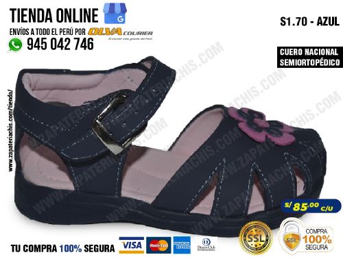 s1 70 azul sandalias en cuero peruano semiortopedico con arco anatomico y formador