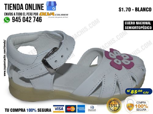 s1 70 blanco sandalias en cuero peruano semiortopedico con arco anatomico y formador