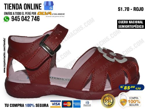 s1 70 rojo sandalias en cuero peruano semiortopedico con arco anatomico y formador