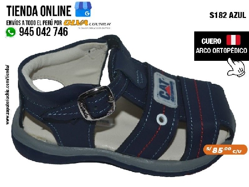 s182 azul sandalias en cuero peruano para evitar pie plano con arco formador para nino
