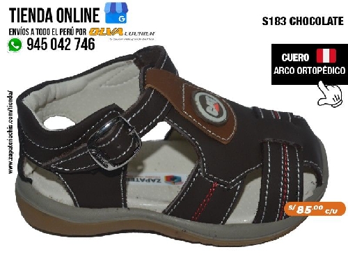 s183 chocolate sandalias en cuero peruano para evitar pie plano con arco formador para nino