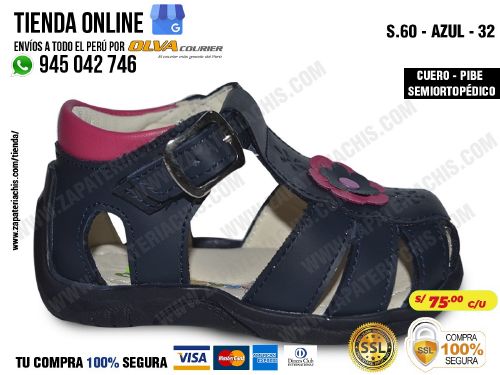 s60 azul 32 calzado en cuero para bebe nina