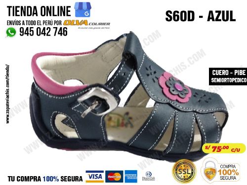 s60 azul calzado en cuero para bebe nina