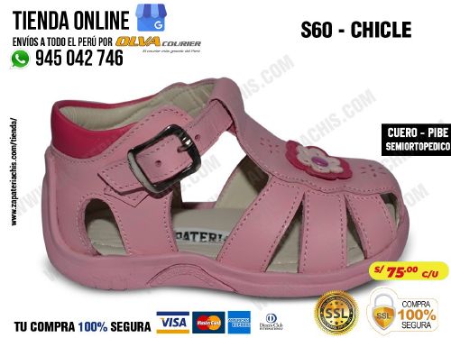 s60 chicle calzado en cuero para bebe nina