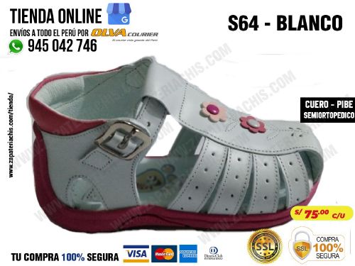 s64 blanco calzado en cuero para bebe nina