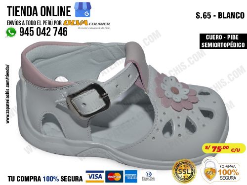 s65 blanco calzado en cuero para bebe nina