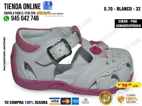 s70 blanco 32 calzado en cuero para bebe nina