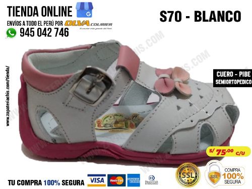 s70 blanco calzado en cuero para bebe nina