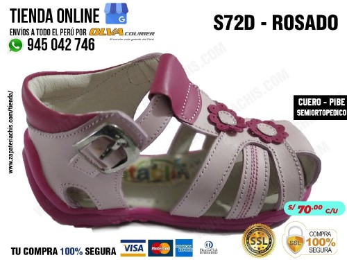 s72 rosado calzado en cuero para bebe nina