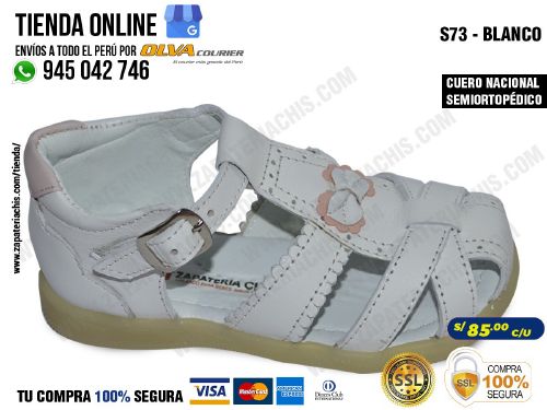 s73 blanco calzado en cuero para nina semiortopedico