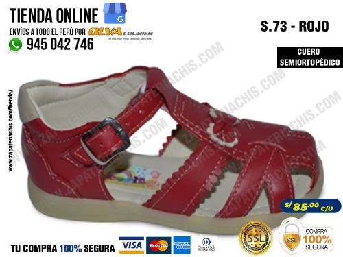 s73 rojo calzado en cuero para nina semiortopedico