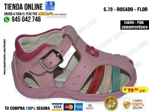 s78 rosado flor calzado en cuero para bebe nina
