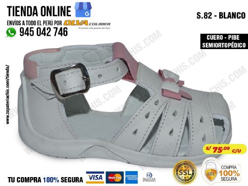 s82 blanco calzado en cuero para bebe nina