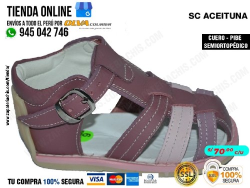 sc aceituna modelo pibe con arco ortopedico en cuero peruano para bebe nina para primeros pasos