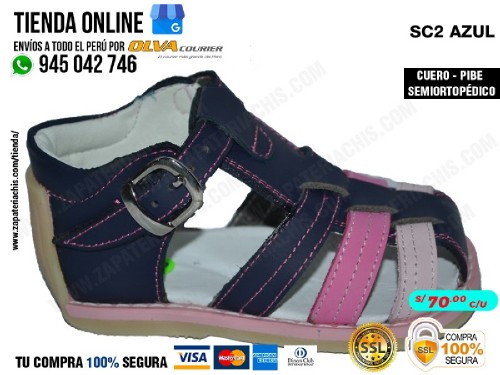 sc2 azul sandalias modelo pibe con arco ortopedico en cuero peruano para bebe nina para primeros pasos