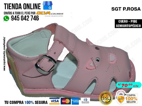 sgt palo rosa sandalias modelo pibe con arco ortopedico en cuero peruano para bebe nina para primeros pasos