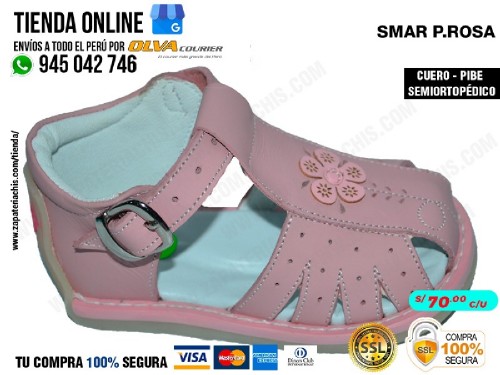 smar palo rosa sandalias modelo pibe con arco ortopedico en cuero peruano para bebe nina para primeros pasos