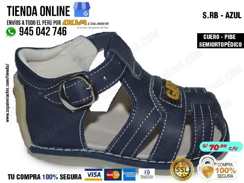 srb azul sandalia modelo pibe semiortopedico en cuero peruano para bebe nino