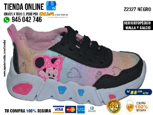 z2327 negro zapatillas semiortopedicas en malla y calcio para bebe nina con arco anatomico y formador