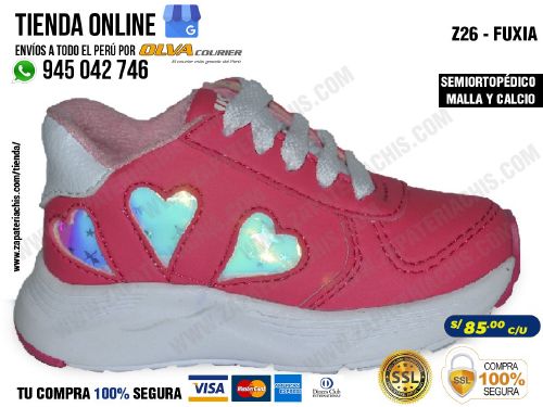 z26 fuxia zapatillas semiortopedicas en malla y calcio para bebe nina