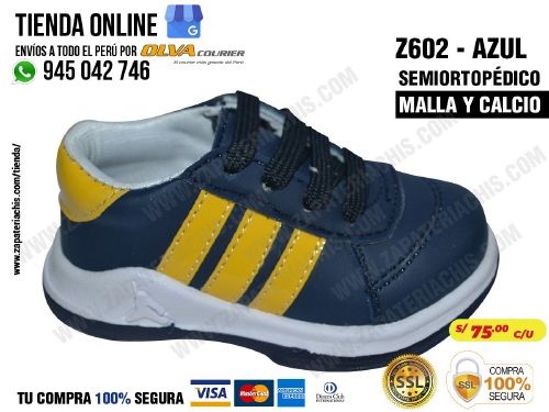 z602 azul zapatillas semiortopedico en malla y calcio para bebe nino