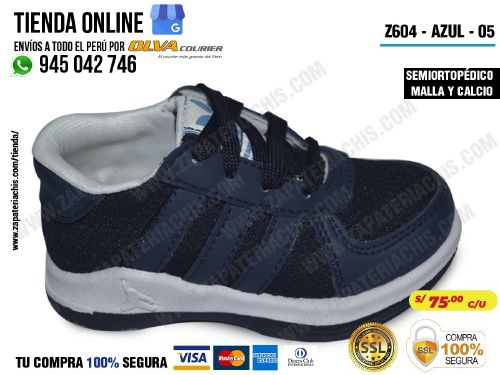 z604 azul 05 zapatillas semiortopedico en malla y calcio para bebe nino