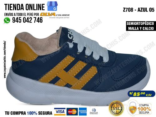 z708 azul 05 zapatillas semiortopedicas en malla y calcio para bebe nino