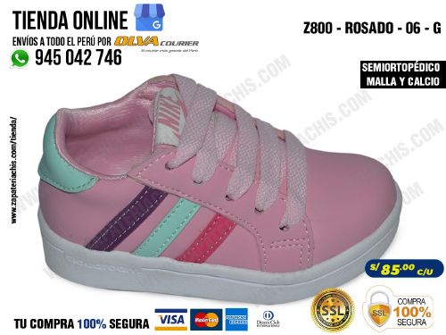 z800 rosado 06g calzado zapatillas en malla y calcio para bebe nina