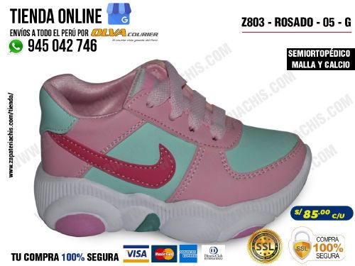 z803 rosado 05 g calzado zapatillas en malla y calcio para bebe nina