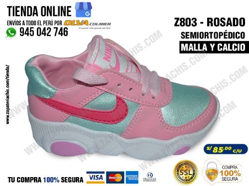 z803 rosado calzado zapatillas en malla y calcio para bebe nina