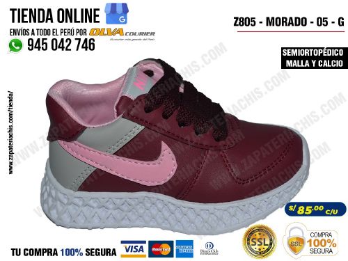 z805 morado 05 g calzado zapatillas en malla y calcio para bebe nina