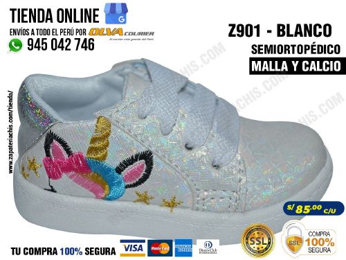 z901 blanco calzado zapatillas en malla y calcio para bebe nina