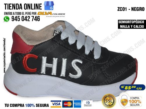 zapatillas semiortopedico en malla y calcio para bebe nino zc negro 02